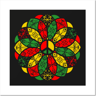 Ornamental Peace Mandala - Rasta Colours Posters and Art